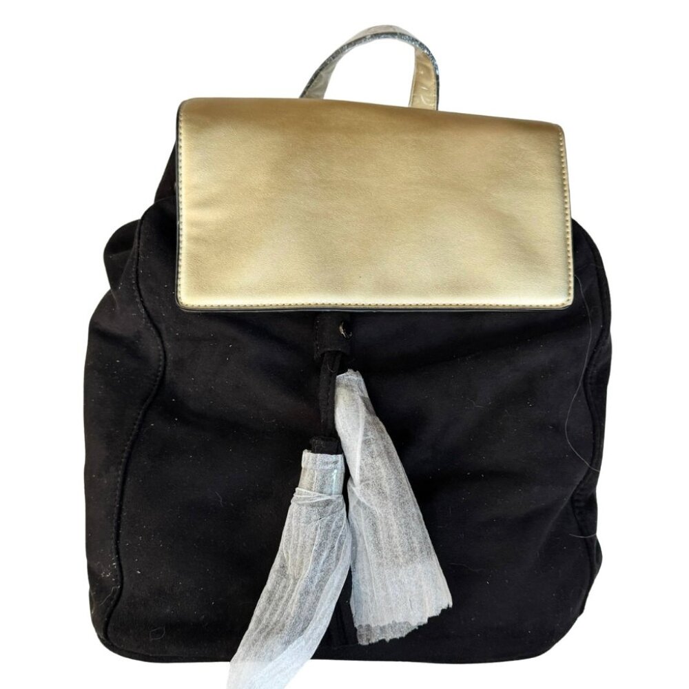 Deux Lux Cortina Backpack Black Vevelty fabric with Gold Vegan Leather RV$105NEW